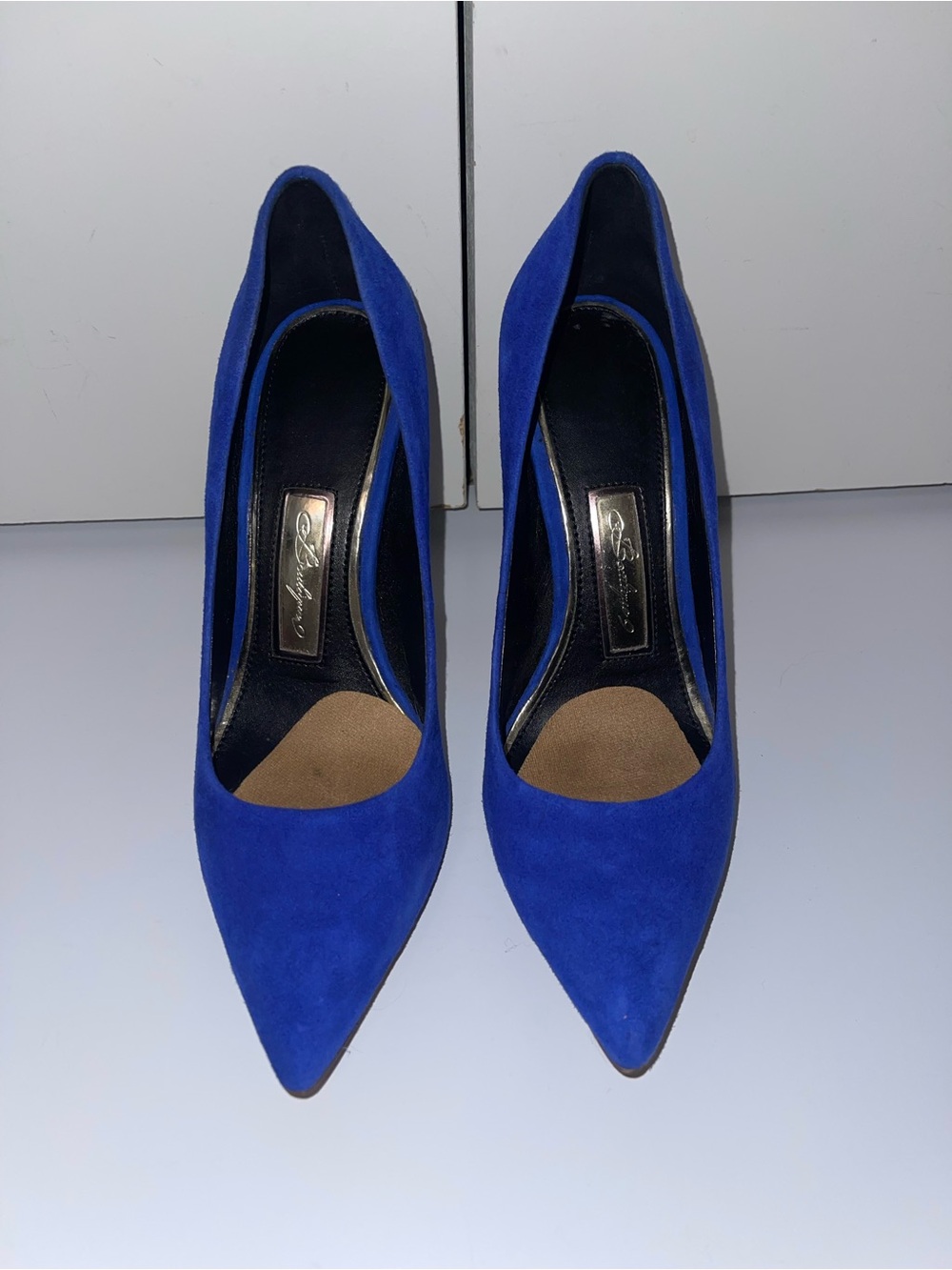 Blue Suede Pointed-Toe Pumps